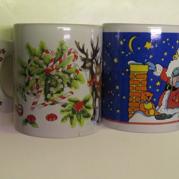 Pair XMAS Mugs Santa Reindeer Candy Canes (K667) - Picture 1 of 7